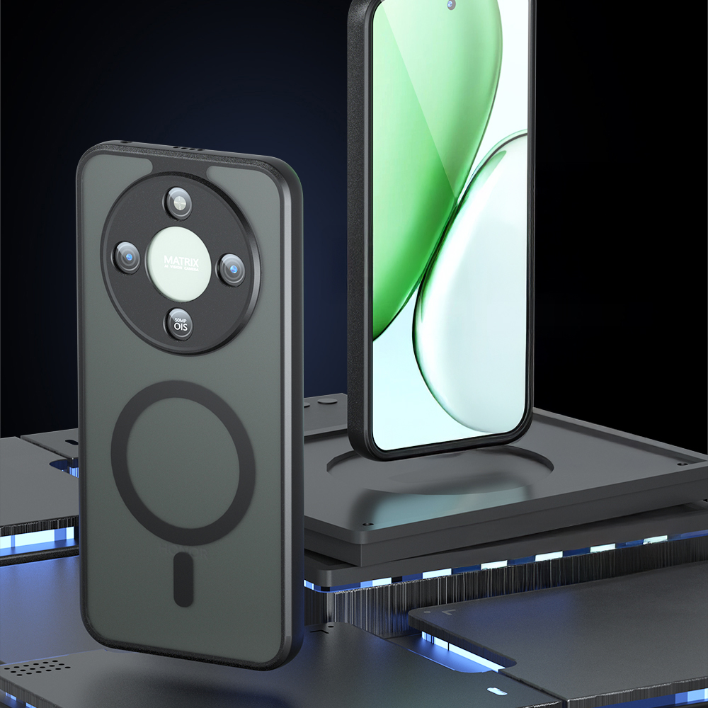 Techsuit PureFrost MagSafe, mocowanie MagSafe, silne magnesy, precyzyjne dopasowanie, przydymione z czarną ramką