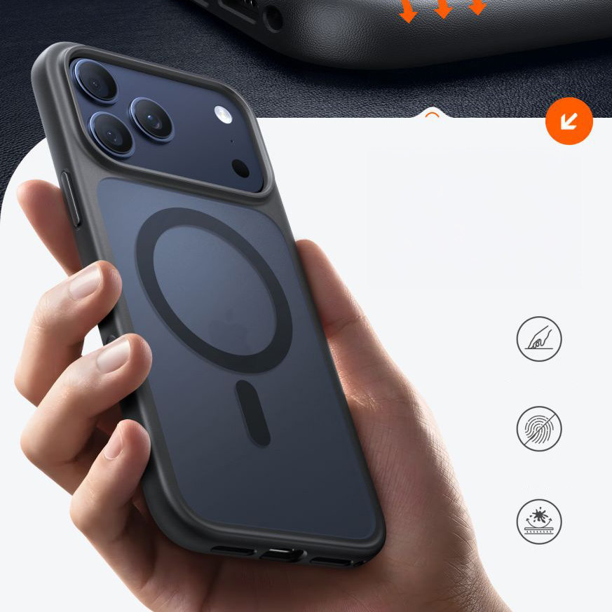 Torras Guardian-Mag do iPhone 17 Pro, pewny chwyt w dłoni, faktura Nappa, antypoślizgowa powierzchnia, smukły profil, mniej śladów, przydymione z czarną ramką