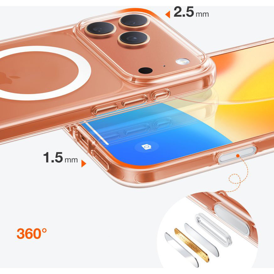 Torras Guardian-Mag do iPhone 17 Pro Max, ochrona 360 stopni, wzmocnione narożniki X-Shock, odporność na upadki, podniesione ranty, mniej zarysowań, przezroczyste