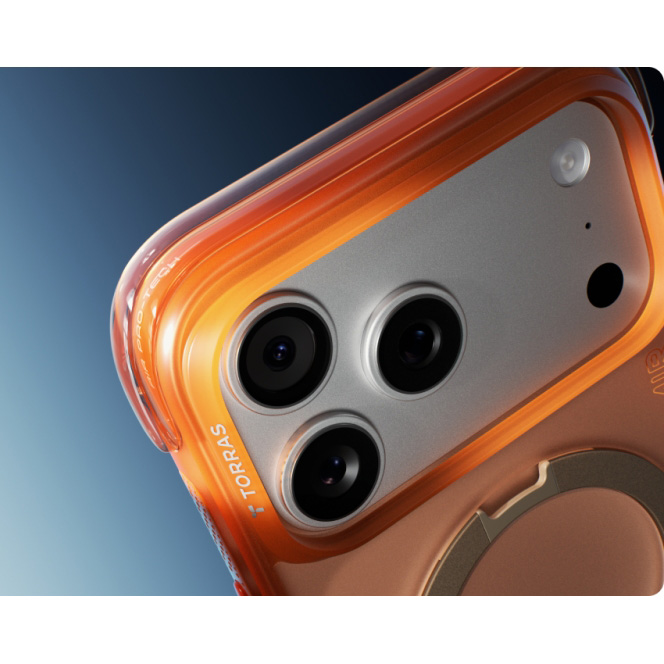 Etui Torras Ostand Q3 Air do iPhone 17 Pro z narożnikami airbag, Horizon Orange