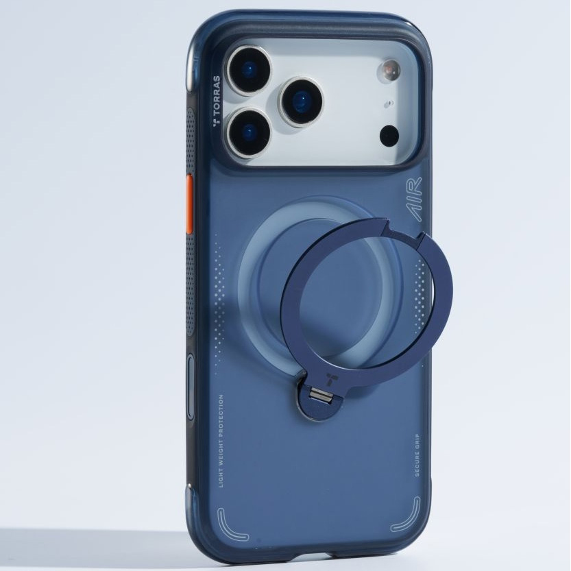 Etui Torras Ostand Q3 Air do iPhone 17 Pro z obrotową podstawką 360°, granatowy