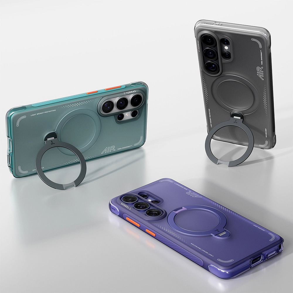 Etui Torras Ostand Q3 Air do Galaxy S26 Ultra z obrotową podstawką 360°, turkusowy