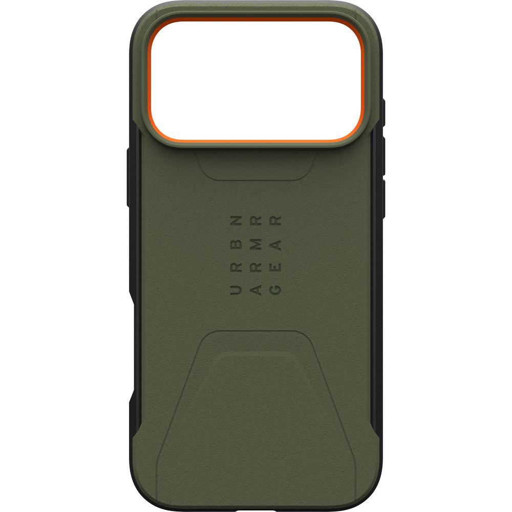 Etui pancerne Urban Armor Gear Civilian do MagSafe do iPhone 17 Pro Max, zielone z pomarańczowym