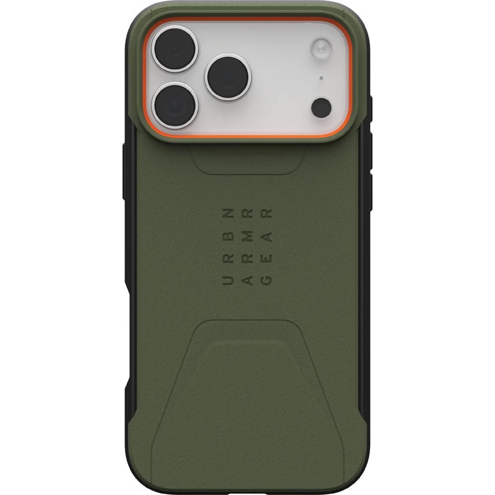 Etui pancerne Urban Armor Gear Civilian do MagSafe do iPhone 17 Pro Max, zielone z pomarańczowym