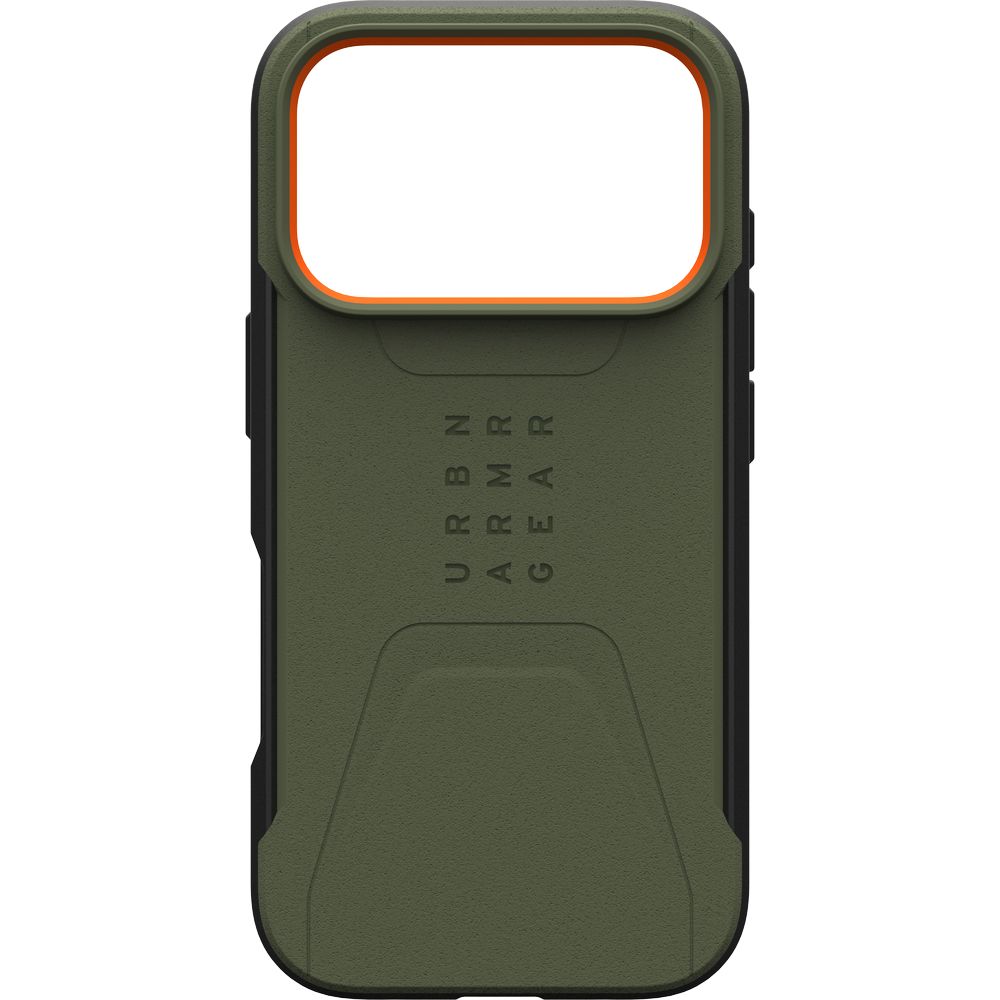 Etui pancerne Urban Armor Gear Civilian do MagSafe do iPhone 17 Pro, zielone z pomarańczowym