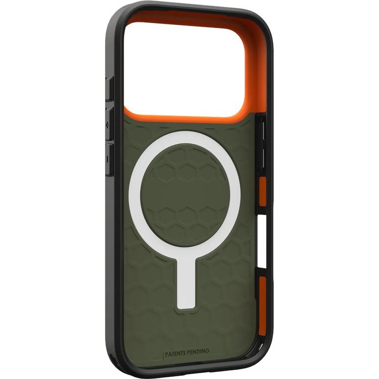Etui pancerne Urban Armor Gear Civilian do MagSafe do iPhone 17 Pro, zielone z pomarańczowym