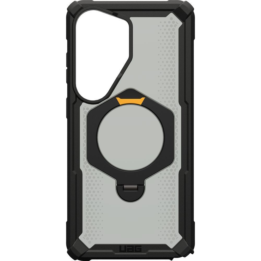 Etui pancerne z podstawką Urban Armor Gear Plasma XTE 360 do MagSafe do Galaxy S26 Ultra, półprzezroczysto-czarne z zółtym elementem