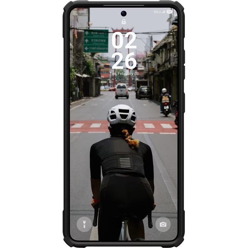 Etui pancerne z podstawką Urban Armor Gear Plasma XTE 360 do MagSafe do Galaxy S26 Ultra, półprzezroczysto-czarne z zółtym elementem
