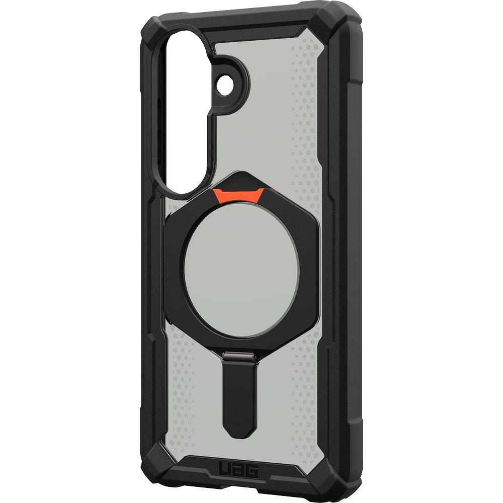 Etui pancerne z podstawką Urban Armor Gear Plasma XTE do MagSafe do Galaxy S26, półprzezroczysto-czarne z pomarańczowym elementem