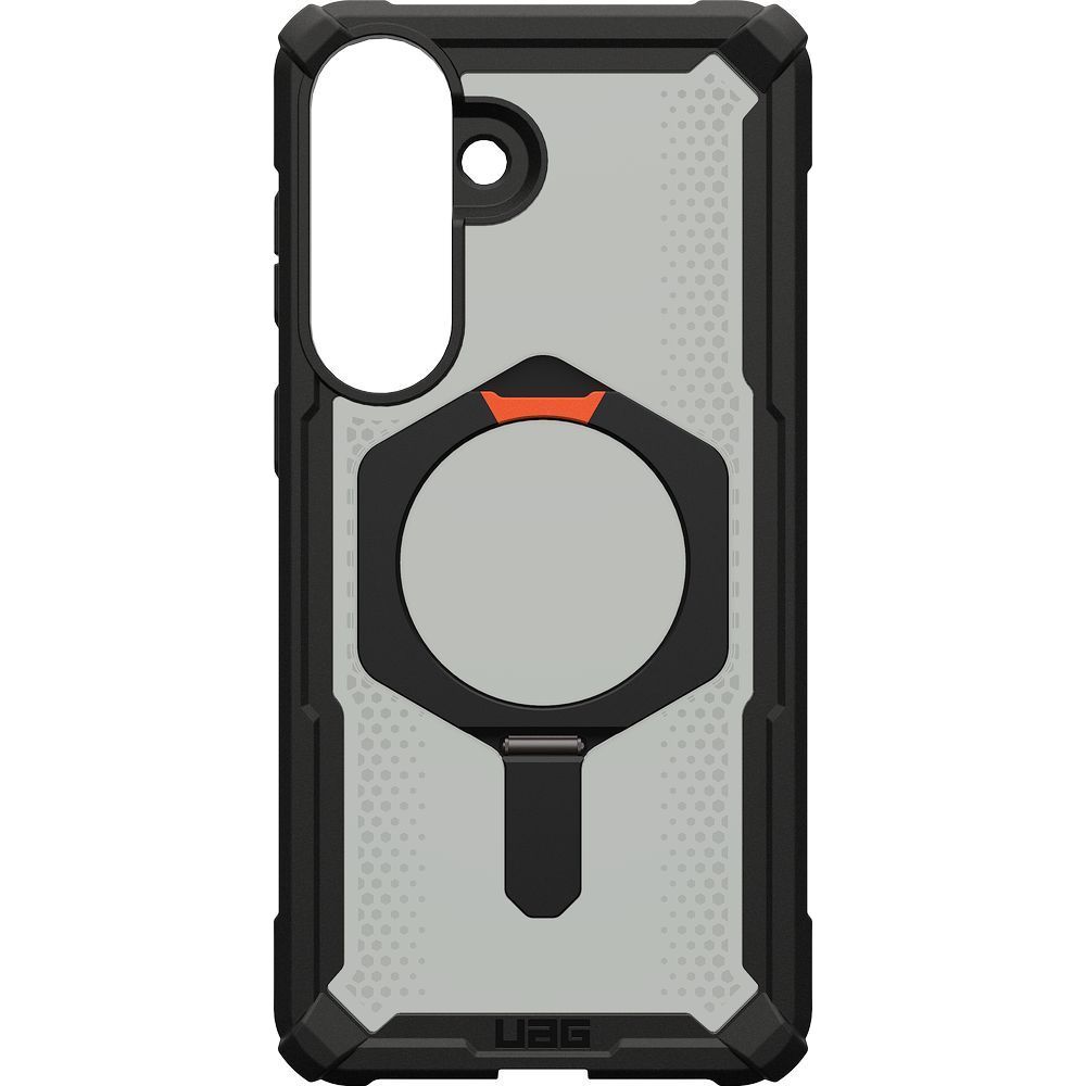 Etui pancerne z podstawką Urban Armor Gear Plasma XTE do MagSafe do Galaxy S26 Plus, półprzezroczysto-czarne z pomarańczowym elementem