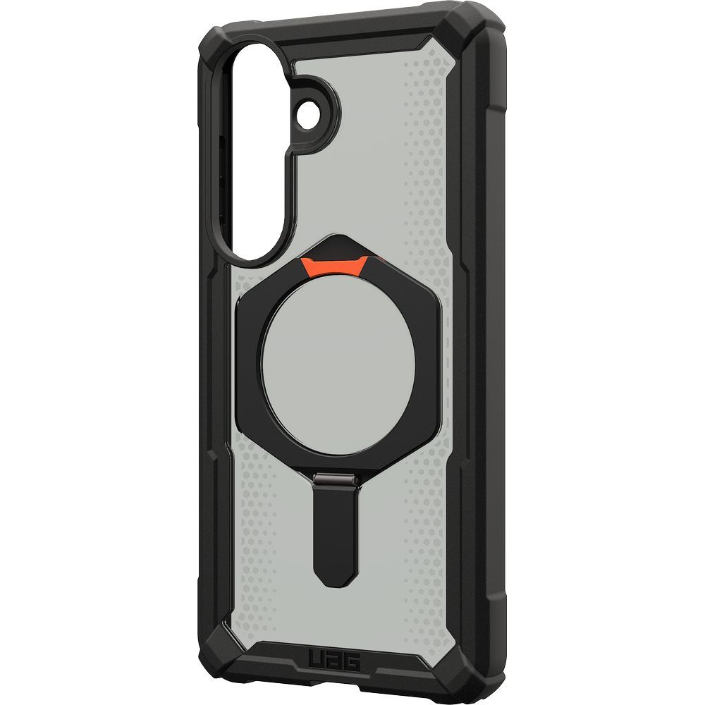 Etui pancerne z podstawką Urban Armor Gear Plasma XTE do MagSafe do Galaxy S26 Plus, półprzezroczysto-czarne z pomarańczowym elementem