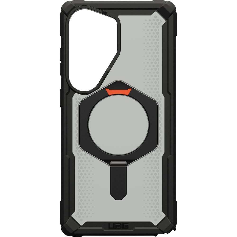 Etui pancerne z podstawką Urban Armor Gear Plasma XTE do MagSafe do Galaxy S26 Ultra, półprzezroczysto-czarne z pomarańczowym elementem