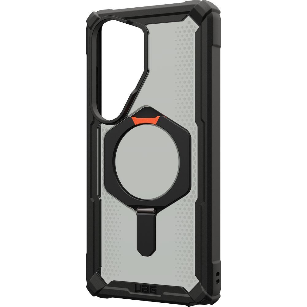 Etui pancerne z podstawką Urban Armor Gear Plasma XTE do MagSafe do Galaxy S26 Ultra, półprzezroczysto-czarne z pomarańczowym elementem