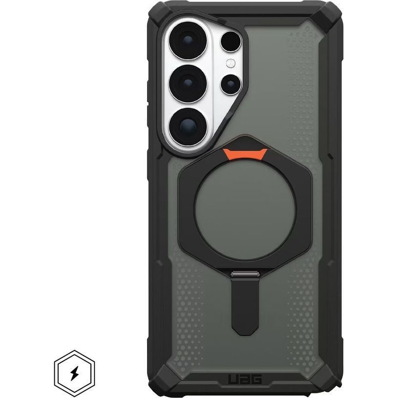 Etui pancerne z podstawką Urban Armor Gear Plasma XTE do MagSafe do Galaxy S26 Ultra, półprzezroczysto-czarne z pomarańczowym elementem