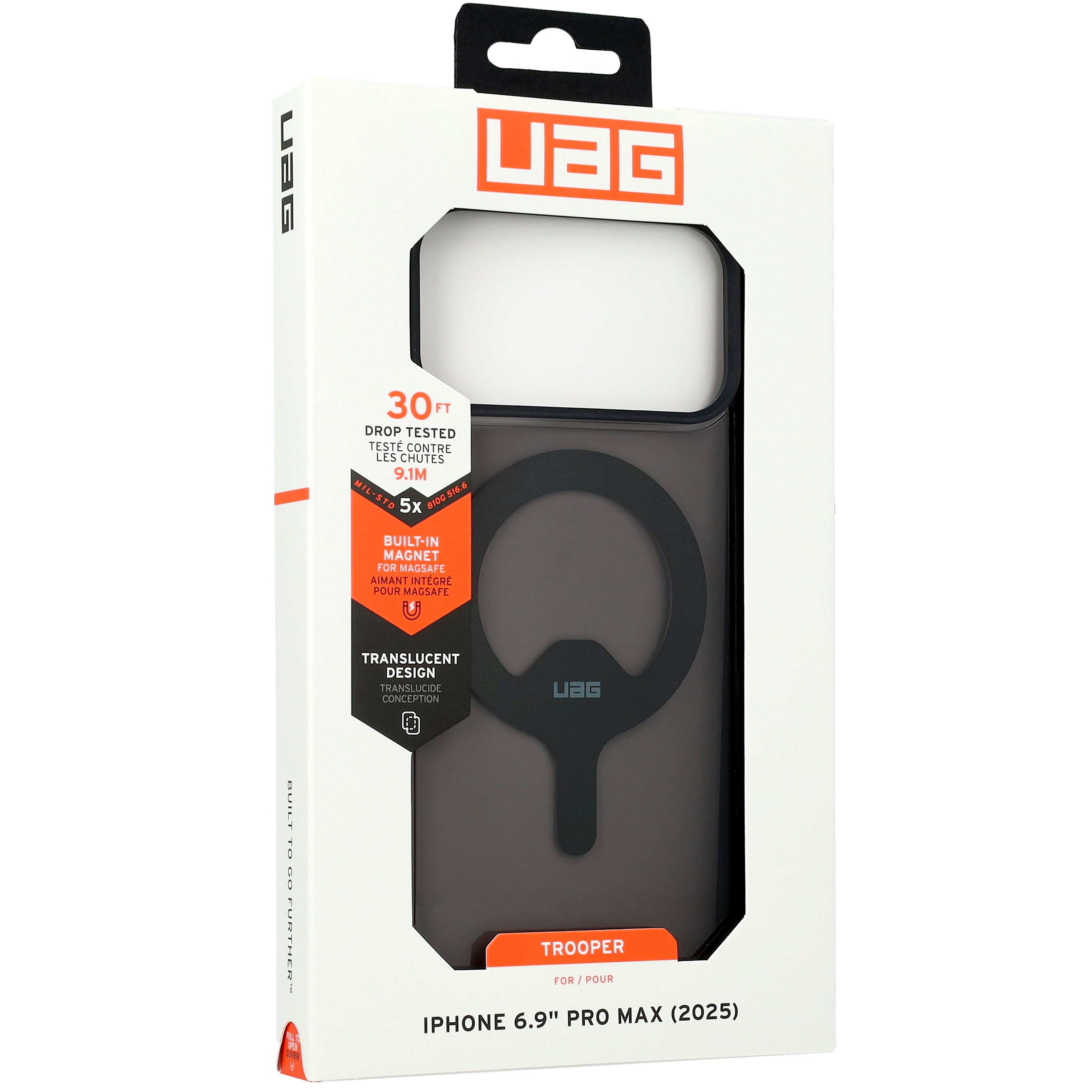 Urban Armor Gear Trooper MagSafe, wytrzymałe etui do ochrony telefonu premium, przydymione z czarną ramką