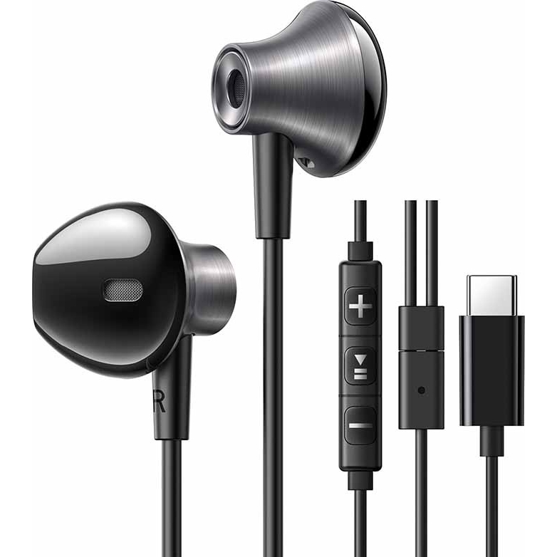 UGREEN EP106, przewodowe słuchawki douszne semi-in-ear ze złączem USB-C, czarne