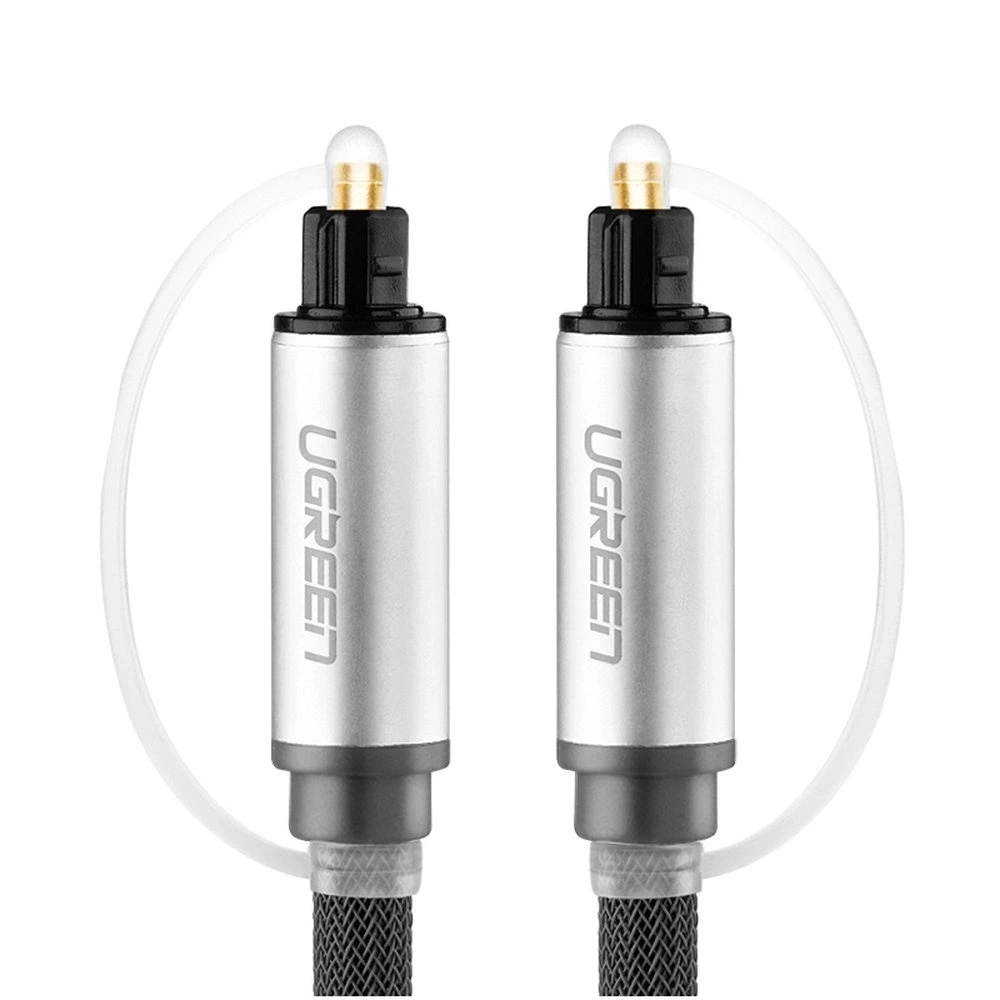 Kabel optyczny Ugreen AV108 przewód audio cyfrowy światłowód do podłączenia urządzeń typu: DVD, TV, Blue-ray, konsol lub komputerów do np. telewizora czy amplitunera kina domowego. Toslink SPDIF, 1.5m, szary.
