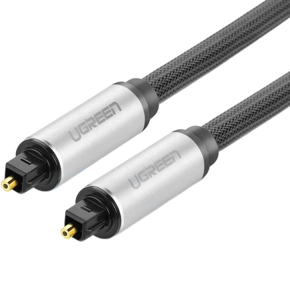 Kabel optyczny Ugreen AV108 przewód audio cyfrowy światłowód do podłączenia urządzeń typu: DVD, TV, Blue-ray, konsol lub komputerów do np. telewizora czy amplitunera kina domowego. Toslink SPDIF, 1m, szary.