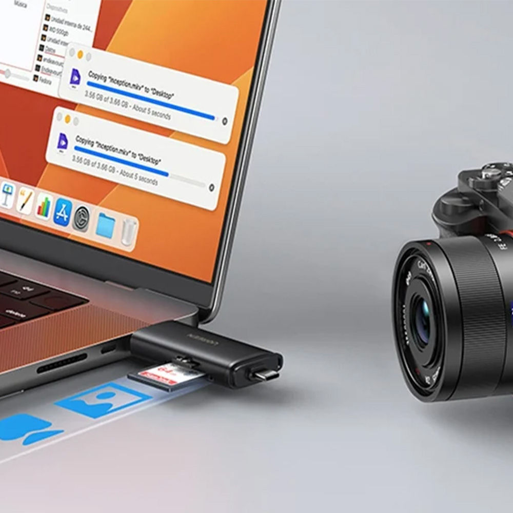 Adapter, czytnik kart SD / microSD Ugreen CM803 na USB 3.0 i USB-C, czarny 