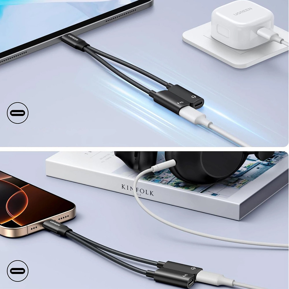 Adapter audio / karta dźwiękowa Ugreen CM821 USB-C do 2x USB-C, czarny 