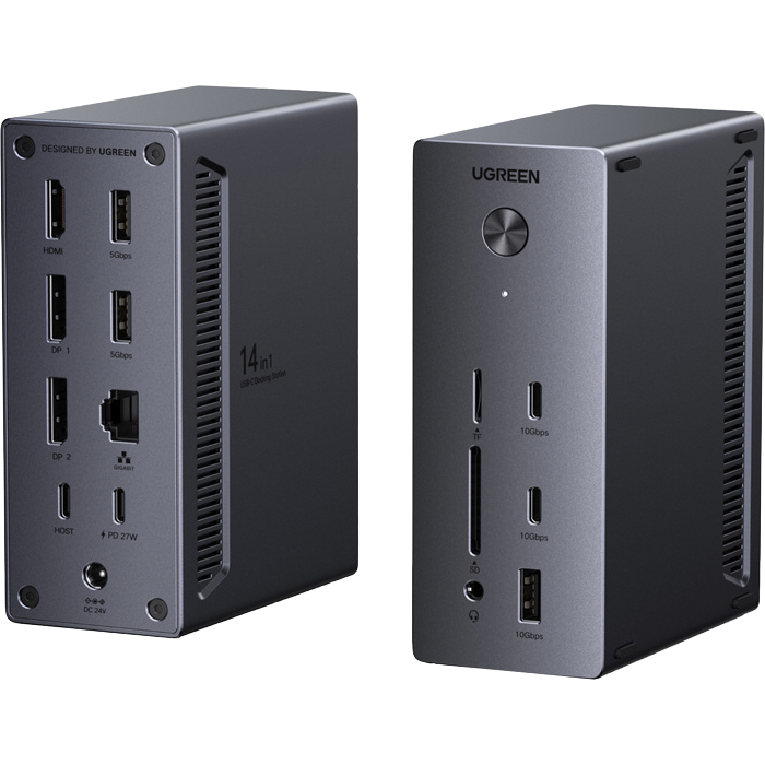 Ugreen CM843, stacja dokująca USB-C 14w1, obsługa 8K, elastyczne stanowisko pracy, szybka, czarna