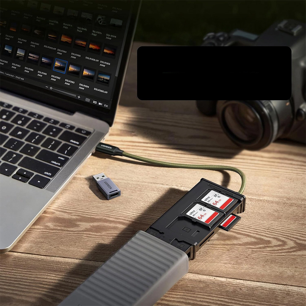 Adapter, czytnik kart SD / microSD, USB-A / USB-C, Ugreen CM856, szary