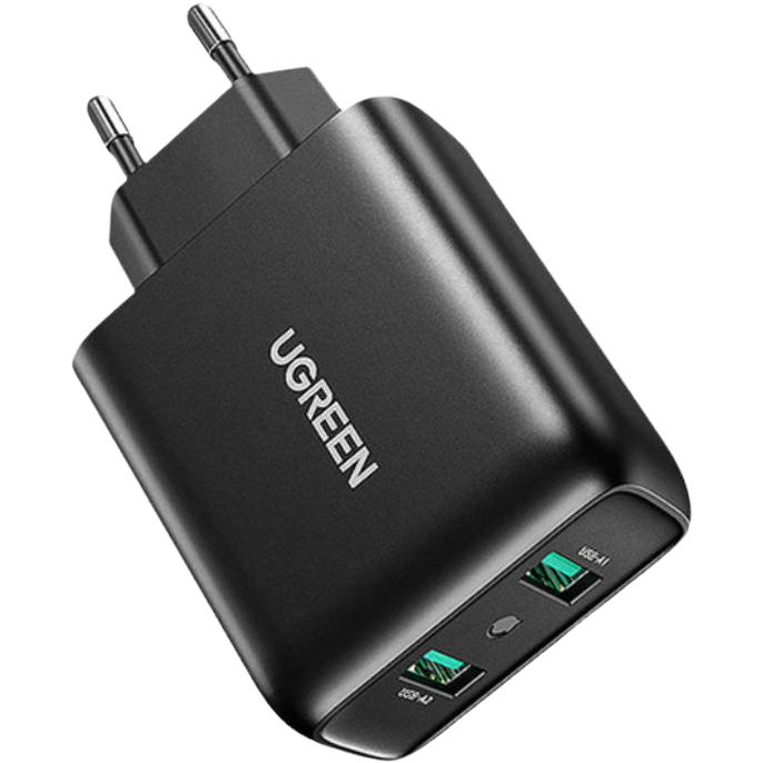 Szybka ładowarka sieciowa do telefonu Ugreen 2x USB-A, QC 3.0, 36W, czarna