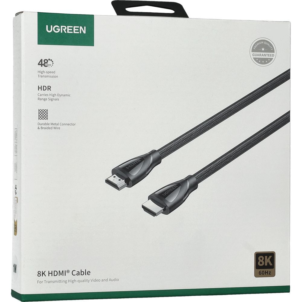 Kabel nylonowy, mocny do telewizora, laptopa, playstation, projektora HDMI 8k 60Hz Ugreen przewód HDMI 2.1, 1 m, czarny