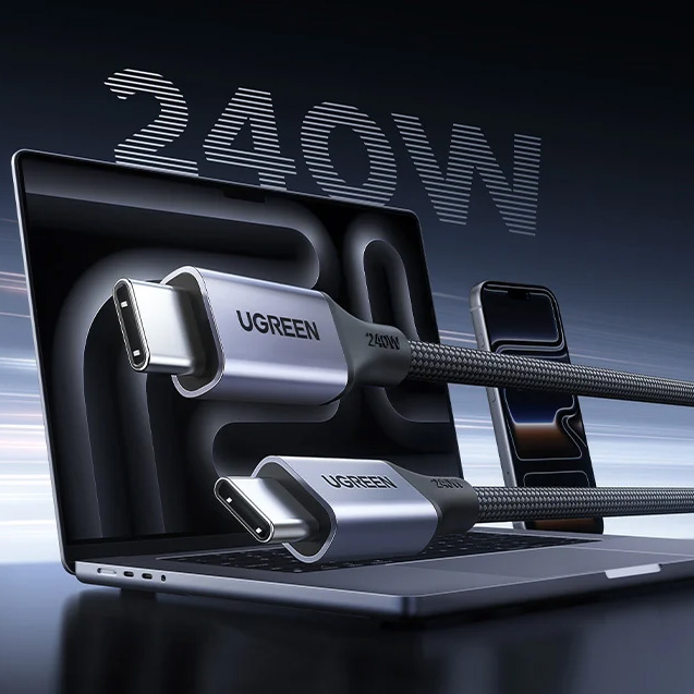 UGREEN L537, kabel USB-C do USB-C z Power Delivery 3.1 do 240 W, szary