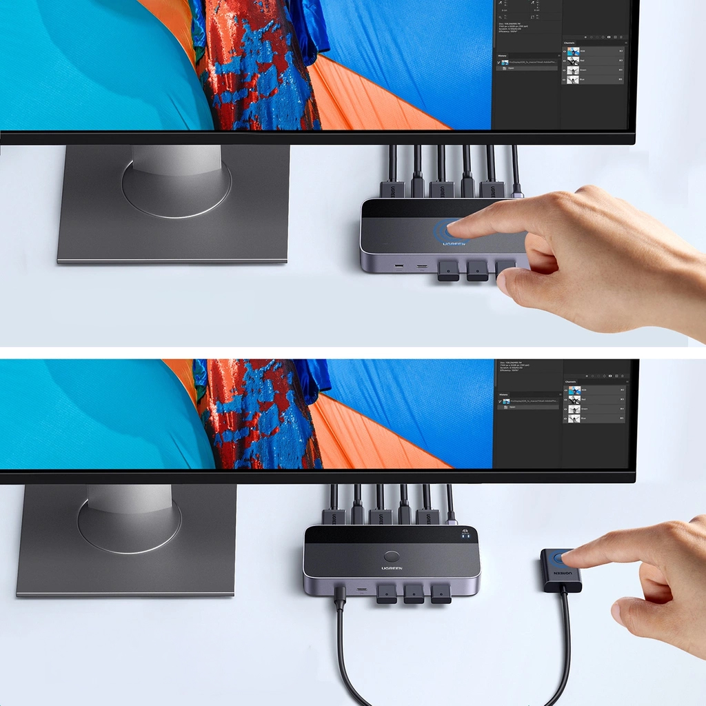 Ugreen KVM , obsługa 4K HDR jakościowa grafika, ostrość, czarno-srebrny
