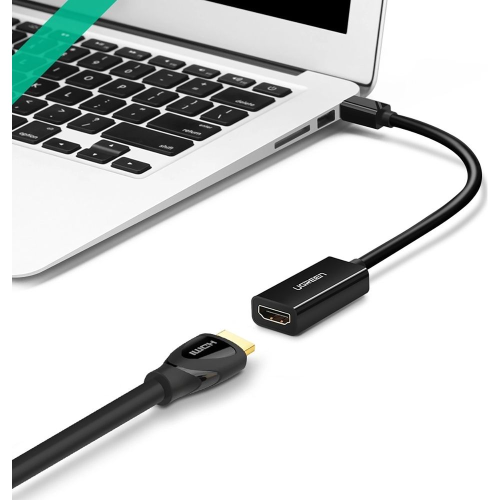 Kabel / przewód / złącze do komputera, telewizora, laptopa, ekranu Adapter przejściówka Ugreen MD112 Mini DisplayPort Thunderbolt 2.0 (męski) do HDMI (żeński), 0,25 m, czarny