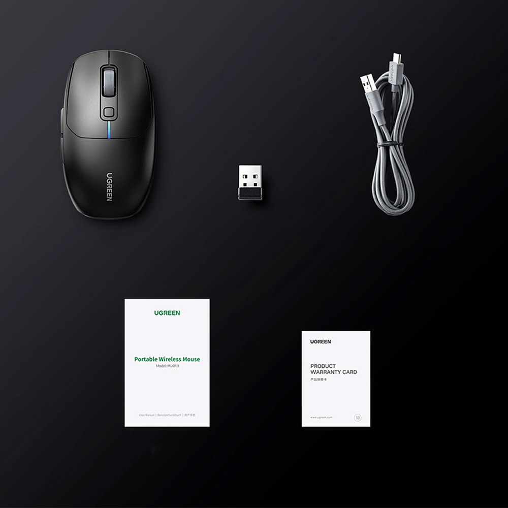 Mysz komputerowa Ugreen MU103, Bluetooth 5.0, USB 2.4 GHz + kabel USB-A / USB-C, czarna