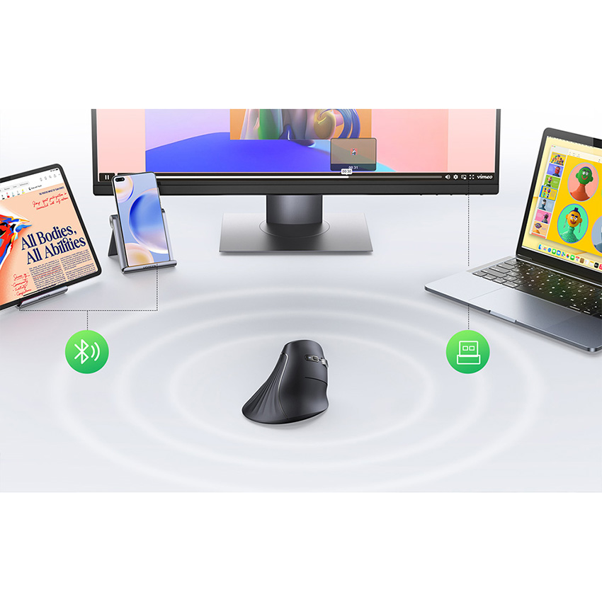 UGREEN MU008MINI, mysz bezprzewodowa Bluetooth 5.0 i 2.4 GHz do trzech urządzeń, czarna