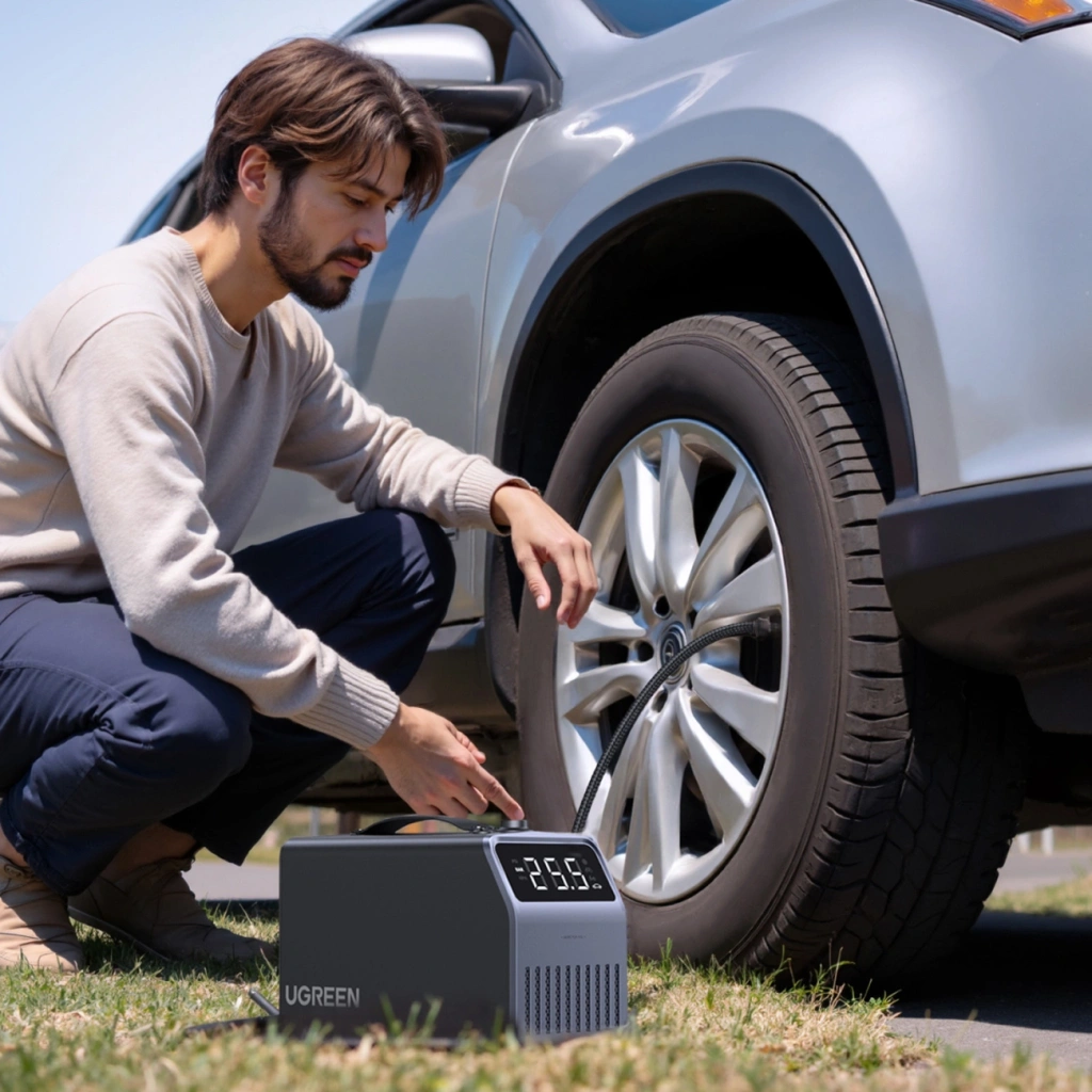 Ugreen Portable Tire Inflator Pro w kolorze szarym,