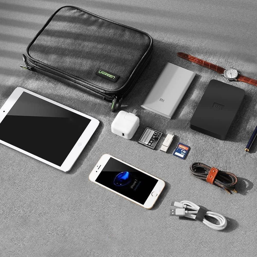 Etui / pudełko / organizer Ugreen LP149 na dysk HDD / SSD, tablet, telefon, kable i akcesoria, szaro-czarne. Warstwa ochronna na tablet telefon urządzenia