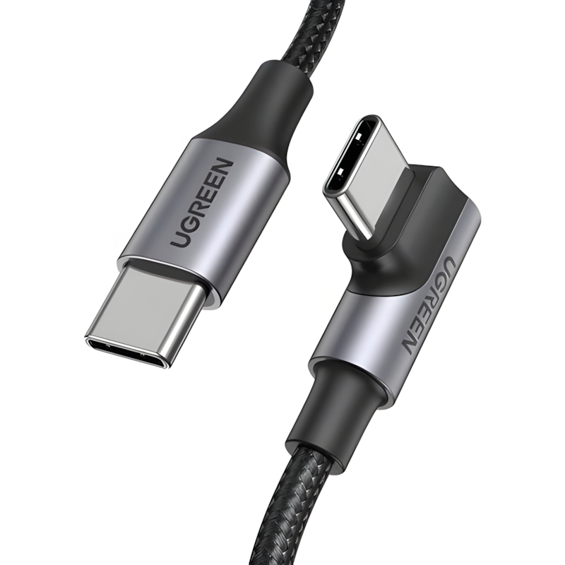 Kabel kątowy Ugreen US334 USB-C / USB-C 90º PD 100W 480Mb/s 1 m, czarny