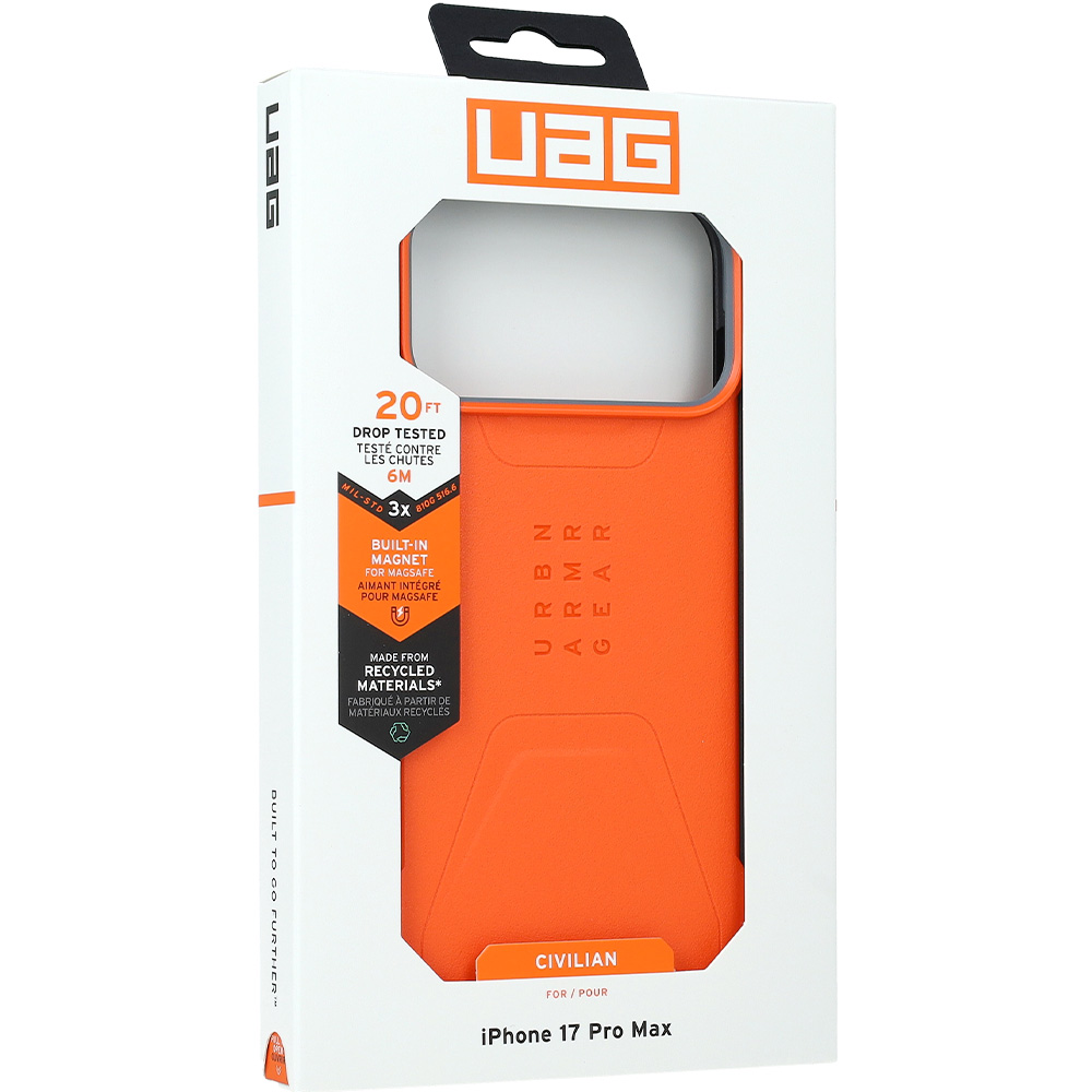 Etui pancerne Urban Armor Gear Civilian do MagSafe do iPhone 17 Pro Max, pomarańczowe