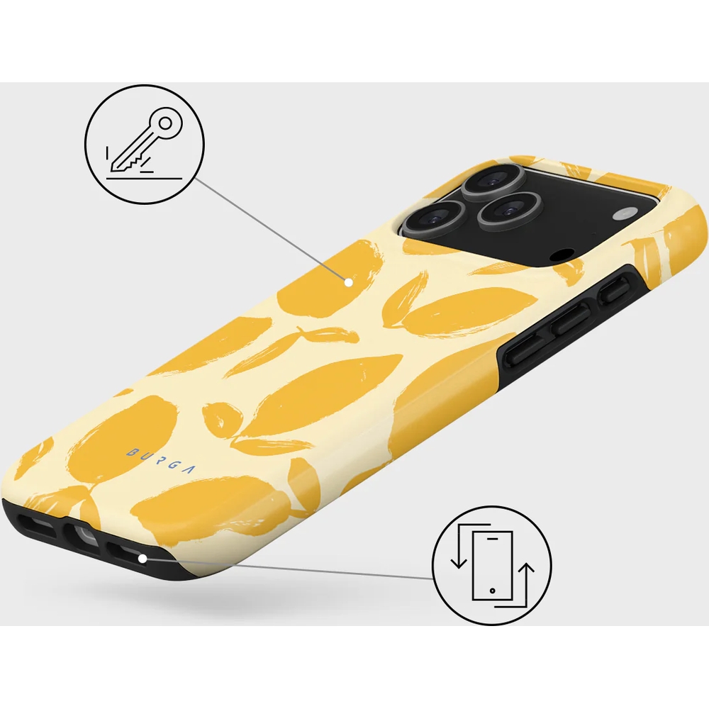 Ekskluzywne etui Burga Lemon Tart Tough Magnetic do iPhone 17 Pro Max, żółte z cytrynowym wzorem