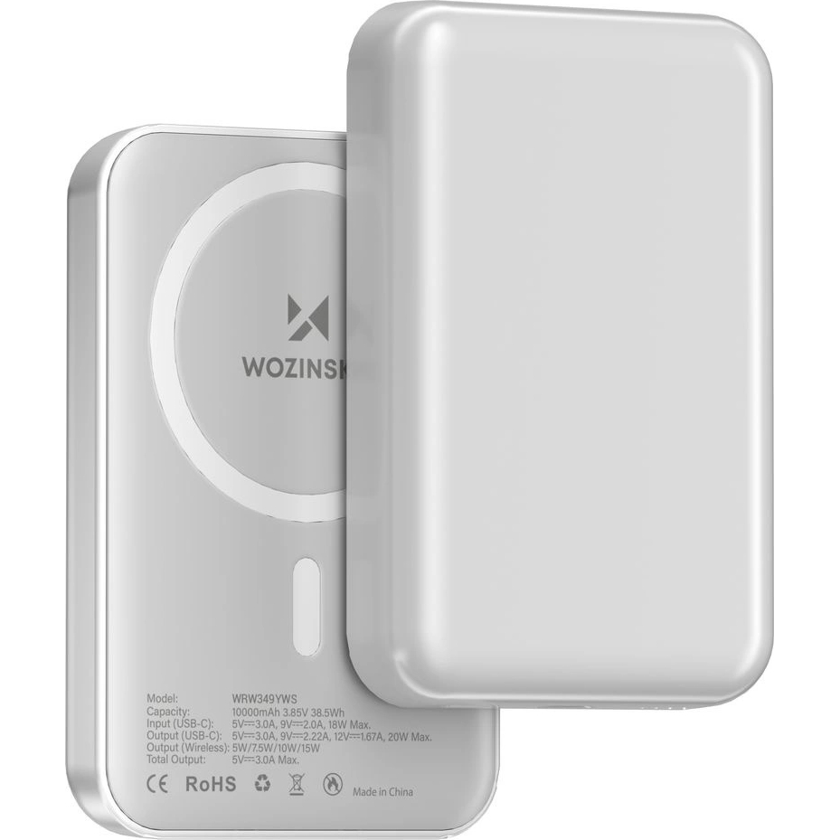 Powerbank magnetyczny Wozinsky WRW349YWS 10000 mAh kompatybilny z MagSafe, biały