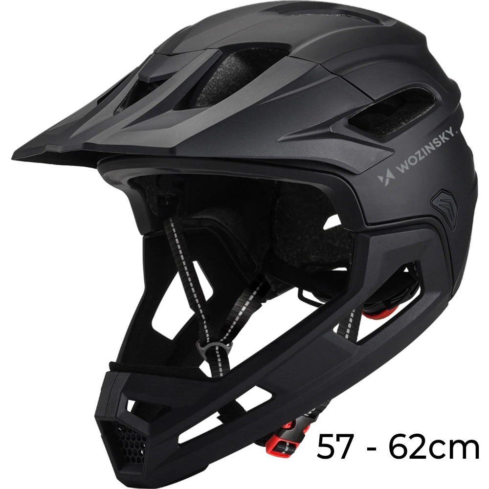 Wozinsky HT-009, pełna ochrona głowy, lekki kask MTB, intensywna wentylacja, stabilne dopasowanie, pewne trzymanie, czarny