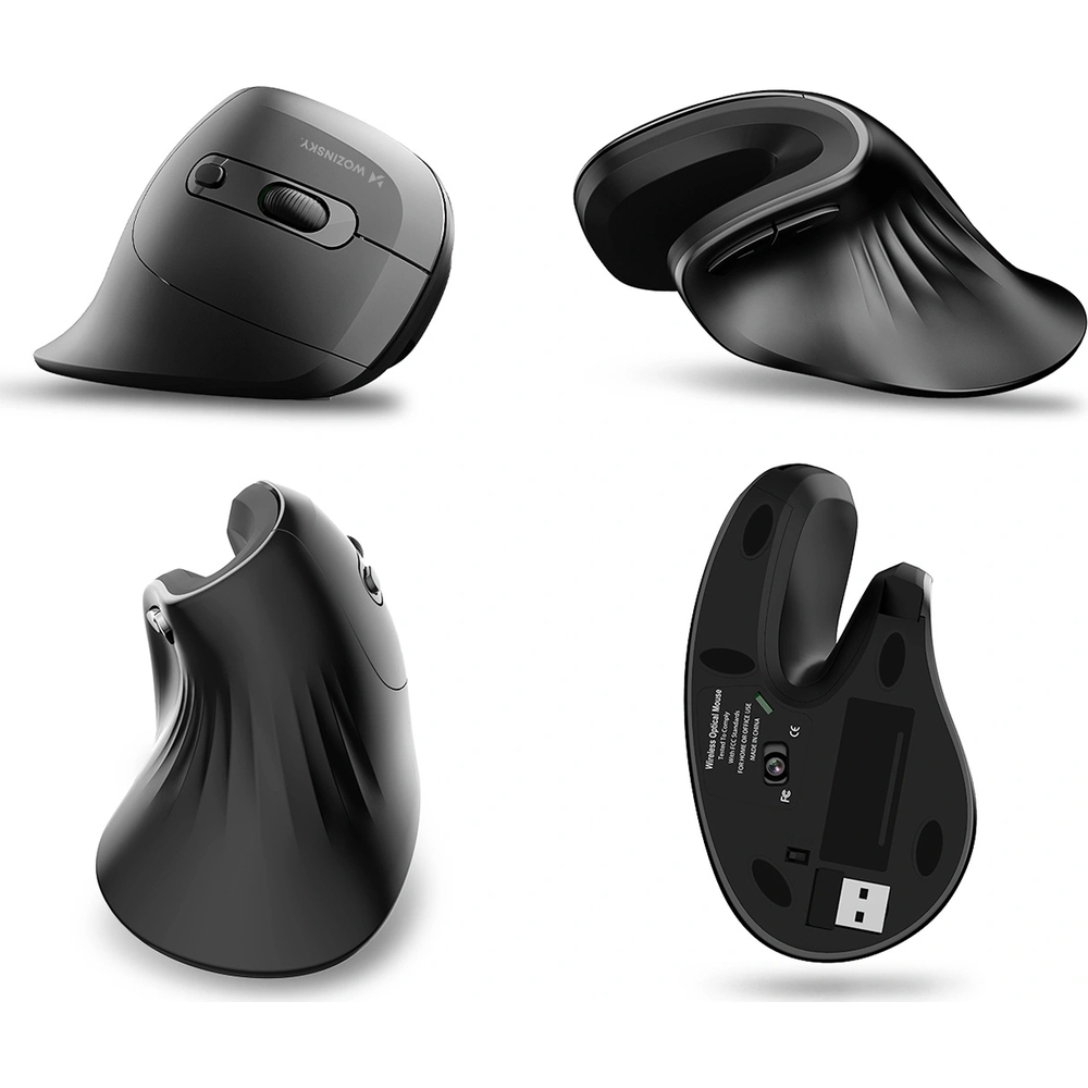 Ergonomiczna bezprzewodowa mysz Wozinsky WWM-1076 z akumulatorem 500 mAh, czarna