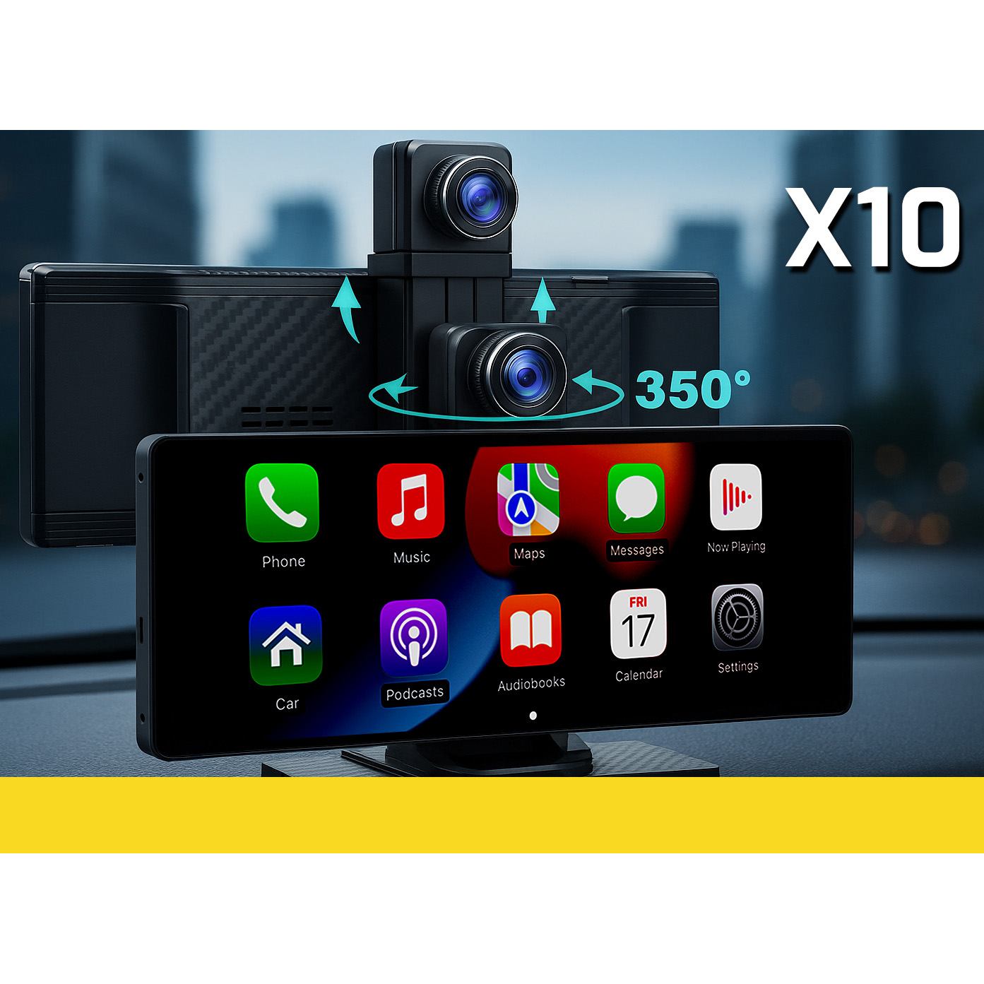 Ekran, stacja multimedialna 10.26" XENSO X10, CarPlay/Android Auto z kamerą, czarny