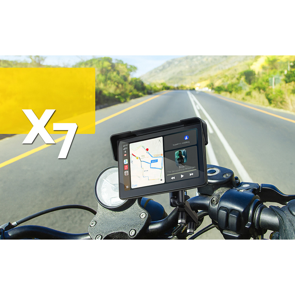 Ekran, stacja multimedialna na motocykl 7" XENSO X7, CarPlay/Android Auto z kamerą, czarny
