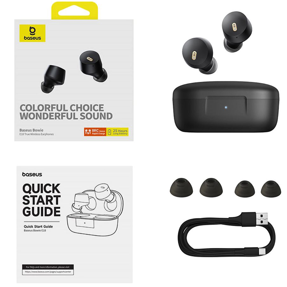 Kabellose In-Ear-Kopfhörer Baseus TWS Bowie E18, Schwarz.