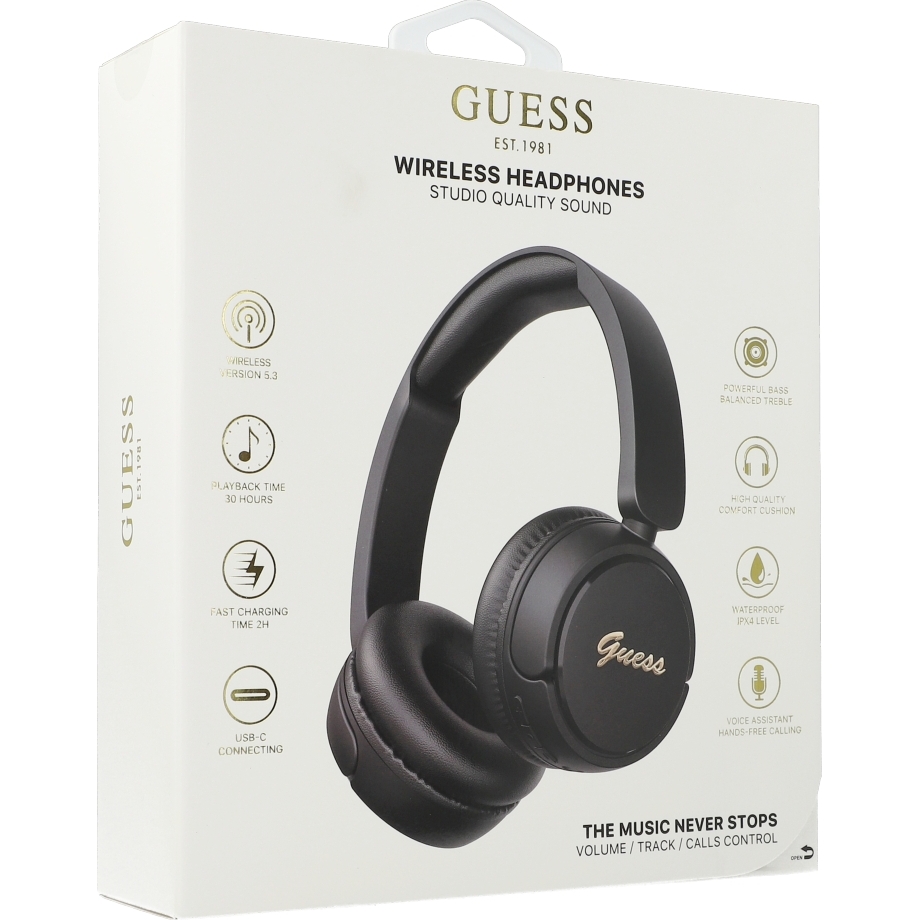 Bezprzewodowe słuchawki nauszne Guess Metal Logo Script Bluetooth 5.3, czarne