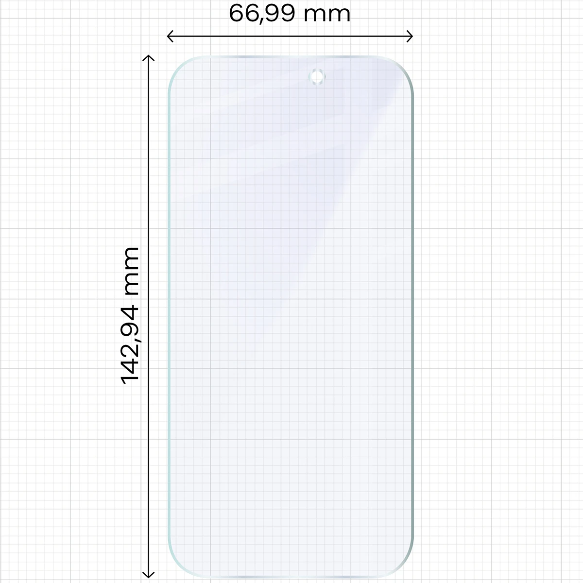 Wymiary szkła na miarce dla iPhone 16