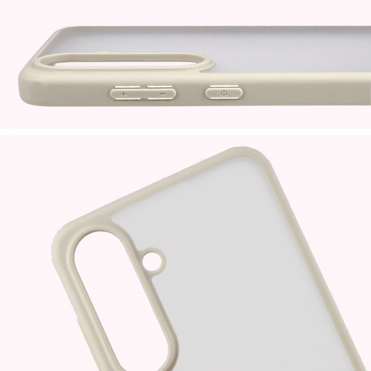 Pełne wycięcie i podwyższone krawędzie aparatu w etui Bizon Case Angelo do Galaxy S25 FE, Galaxy S26 FE