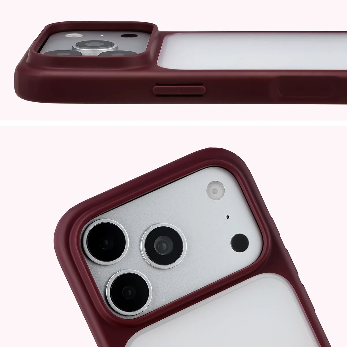 Pełne wycięcie i podwyższone krawędzie aparatu w etui Bizon Case Angelo do iPhone 18 Pro / 17 Pro