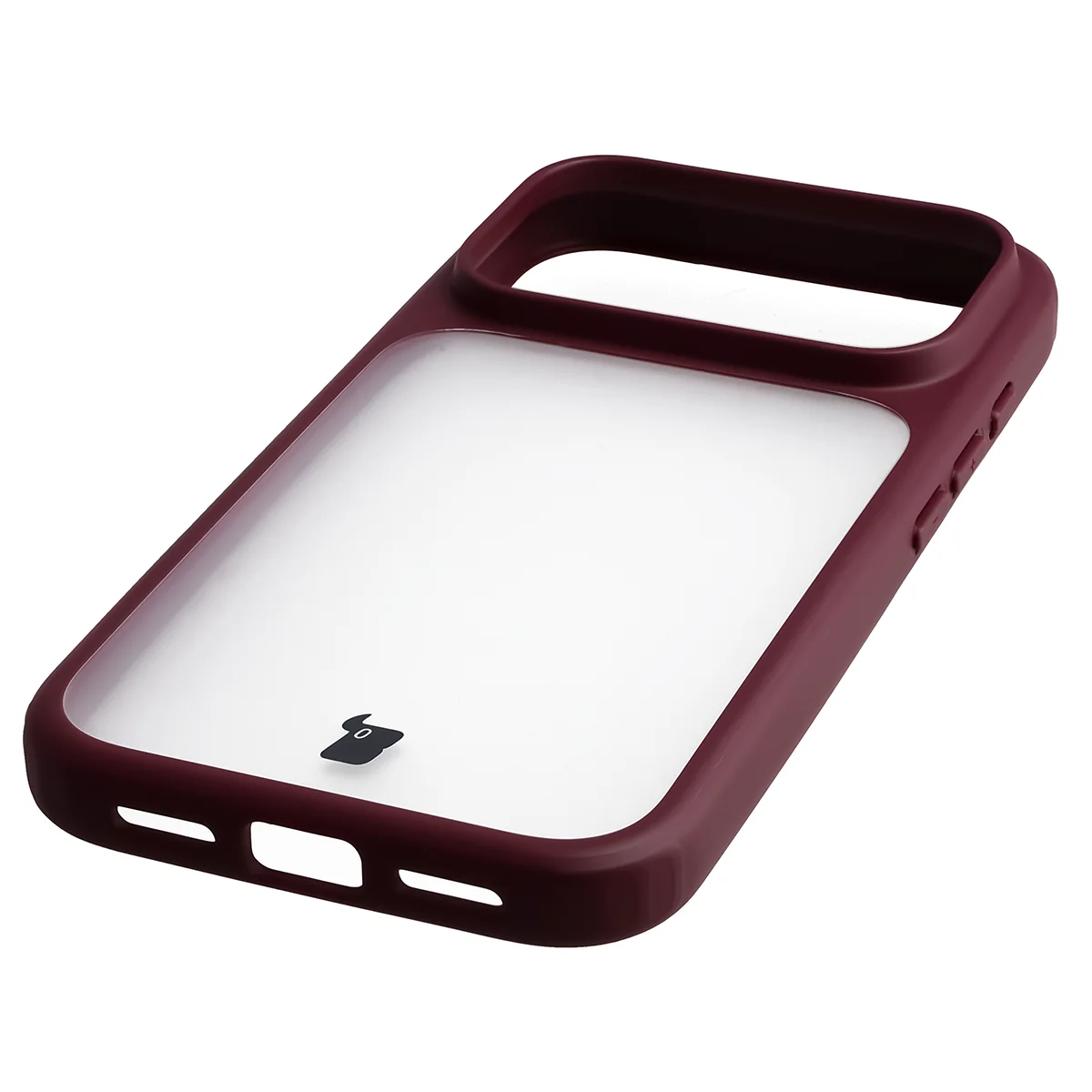 Zintegrowane przyciski, wycięcia i hybrydowy materiał w etui Bizon Case Angelo do iPhone 18 Pro / 17 Pro