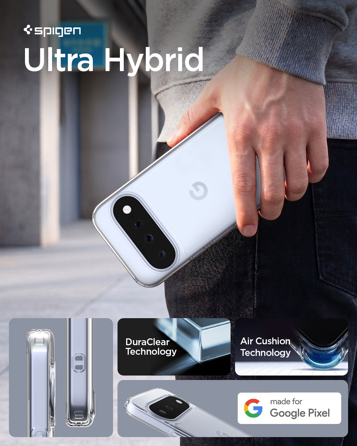 Etui Spigen Ultra Hybrid do Google Pixel 11, Crystal Clear (przezroczysty)